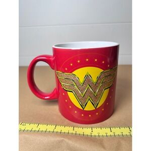 Wonder Woman Red Ceramic Coffee Mug 20oz Silver Buffalo Gold Glitter Logo